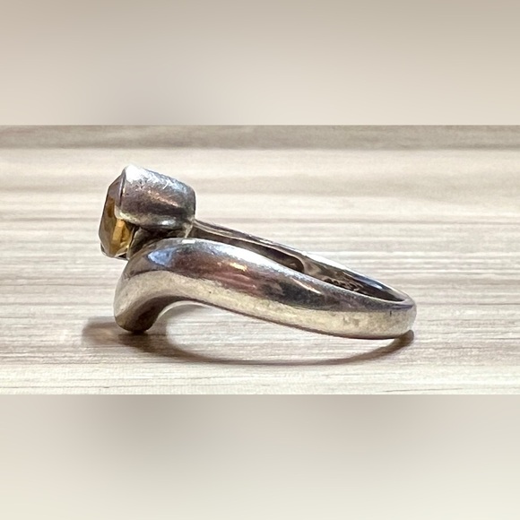 Vintage Handmade Designer Sterling Silver Honey Citrine Bypass Ring, Size 7.25 - Picture 3 of 10